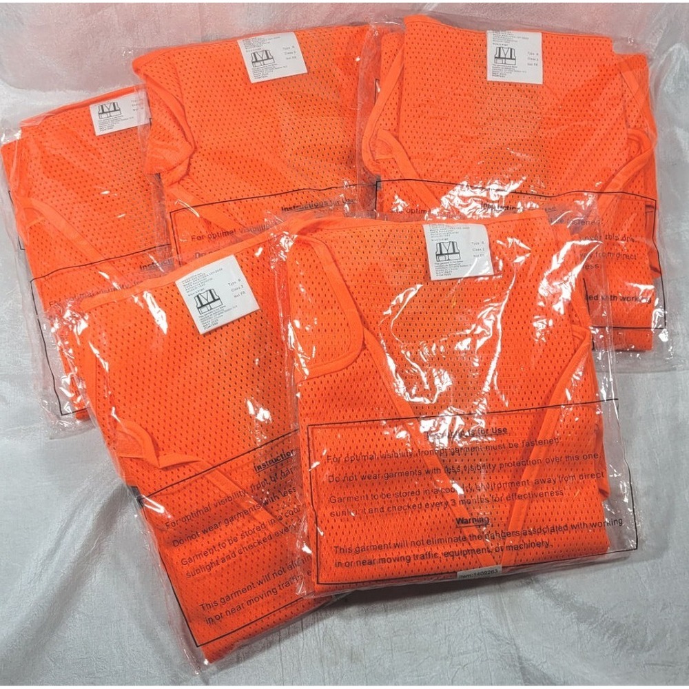 LOT: 5‎ ASN HI-Vis Orange Reflective Mesh Safety Vests Type R Class 2 - Sz Large